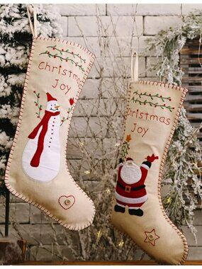 Holiday Christmas Santa snowman stockings set of two